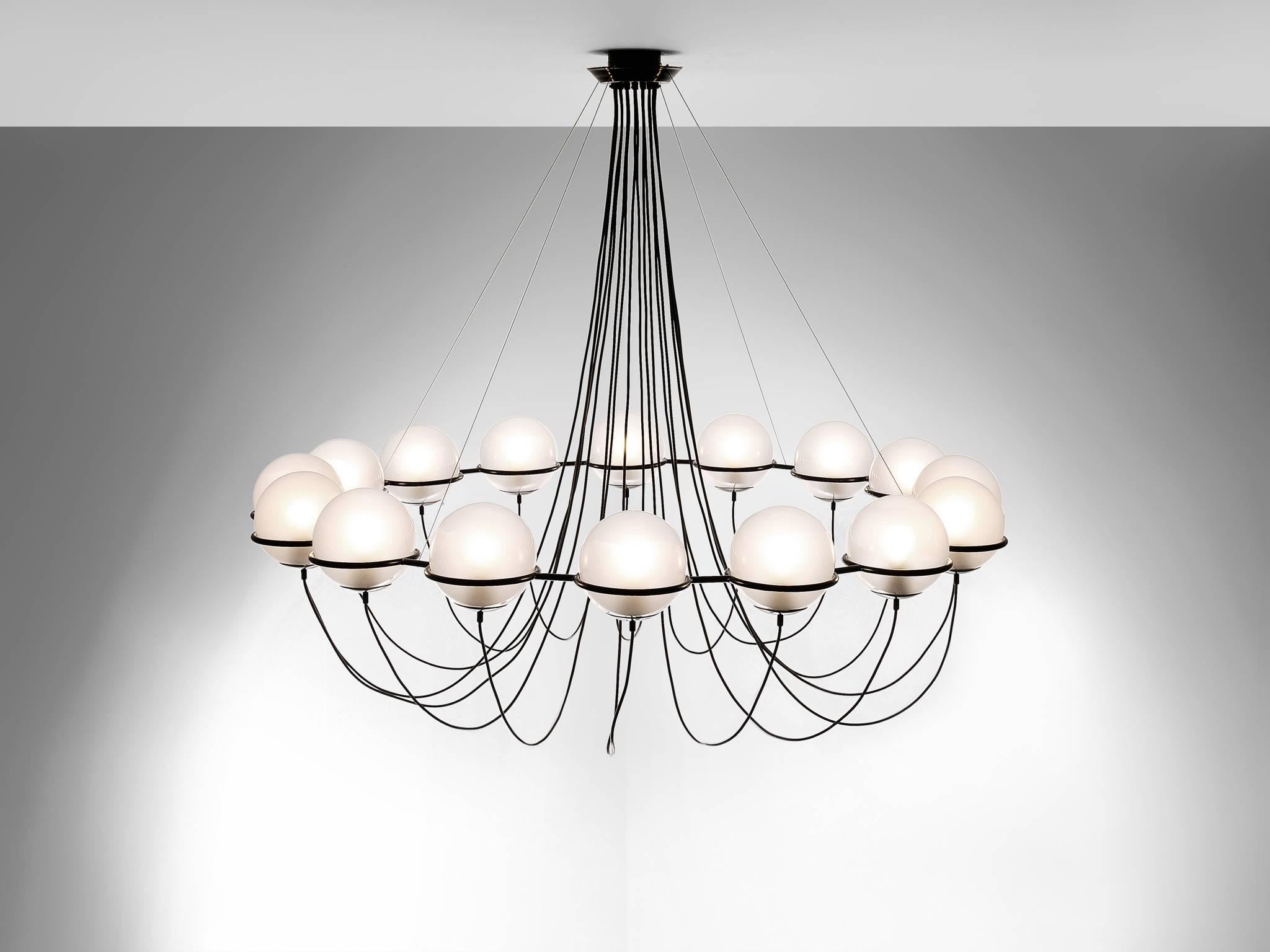 Mid-Century Modern Large Chandelier with 16 Glass Spheres