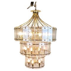 Vintage Large Chandelier With Beveled Glass Plates - 27 Lights
