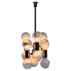 Large Chandelier with Blown Glass Shades, attributed to Reggiani, 1970s