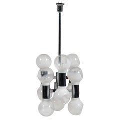 Vintage Large Chandelier with Blown Glass Shades, attributed to Reggiani, 1970s