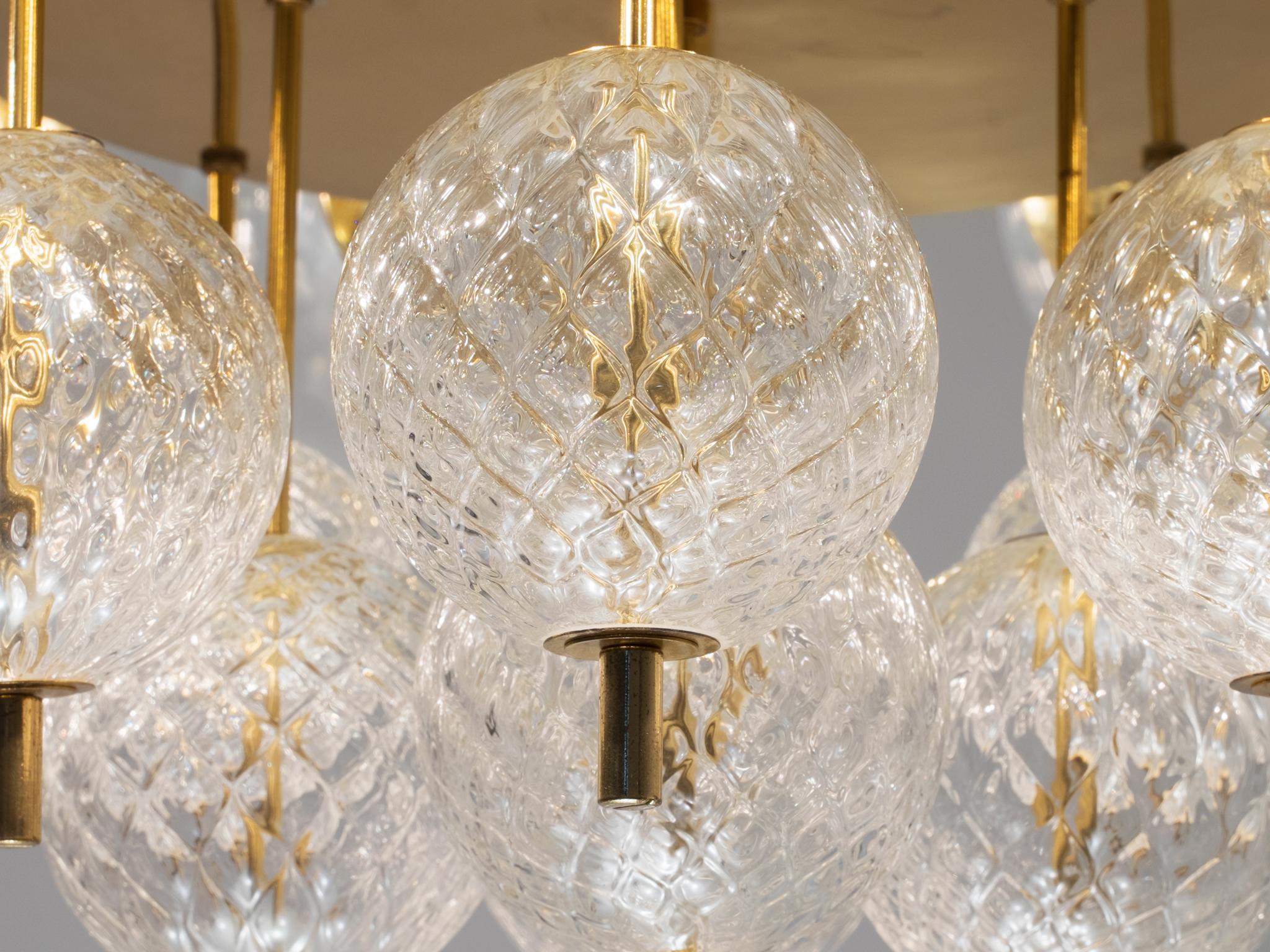 Czech Large Chandelier with Brass and Glass Bulbs