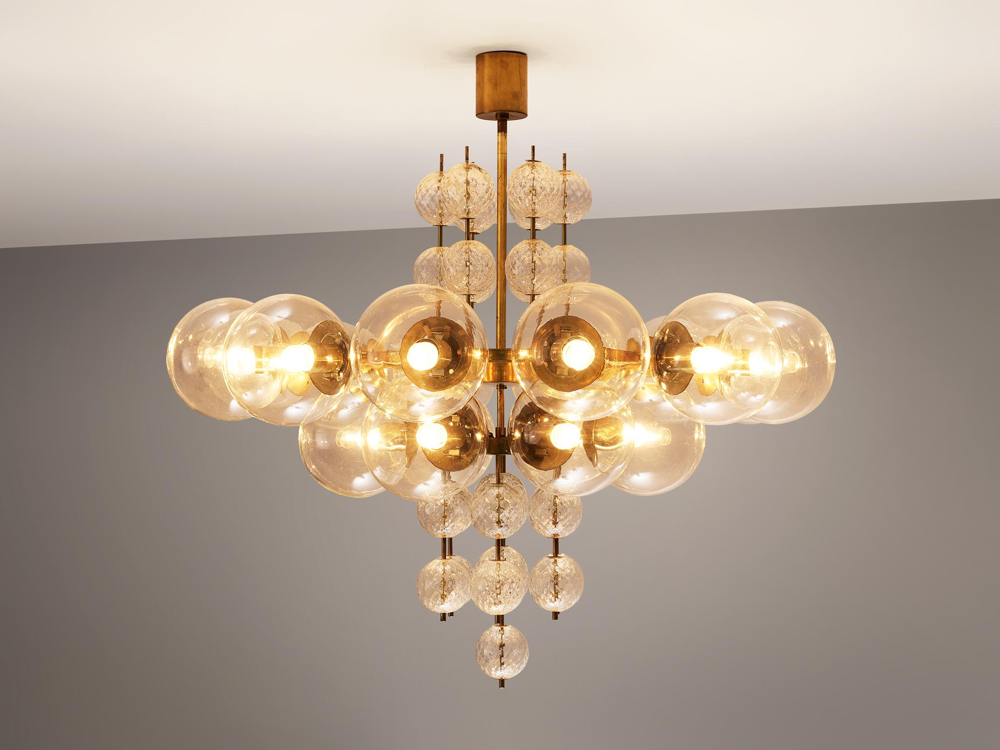 Czech Large Chandelier with Brass and Glass Bulbs