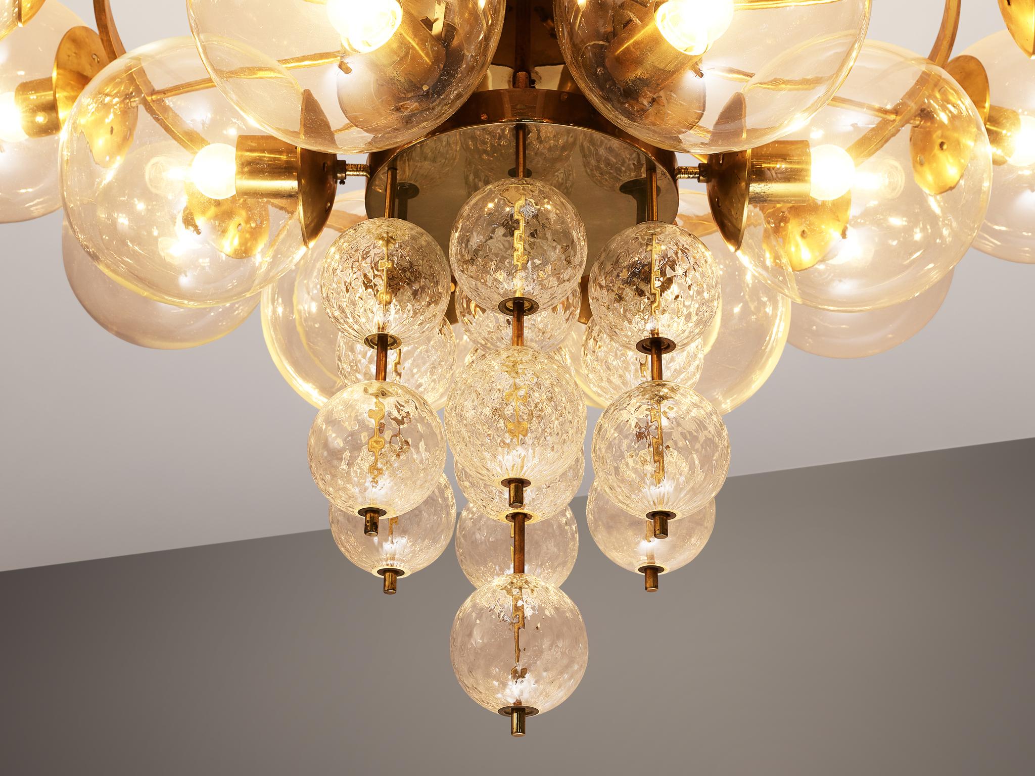 Large Chandelier with Brass and Glass Bulbs In Good Condition In Waalwijk, NL