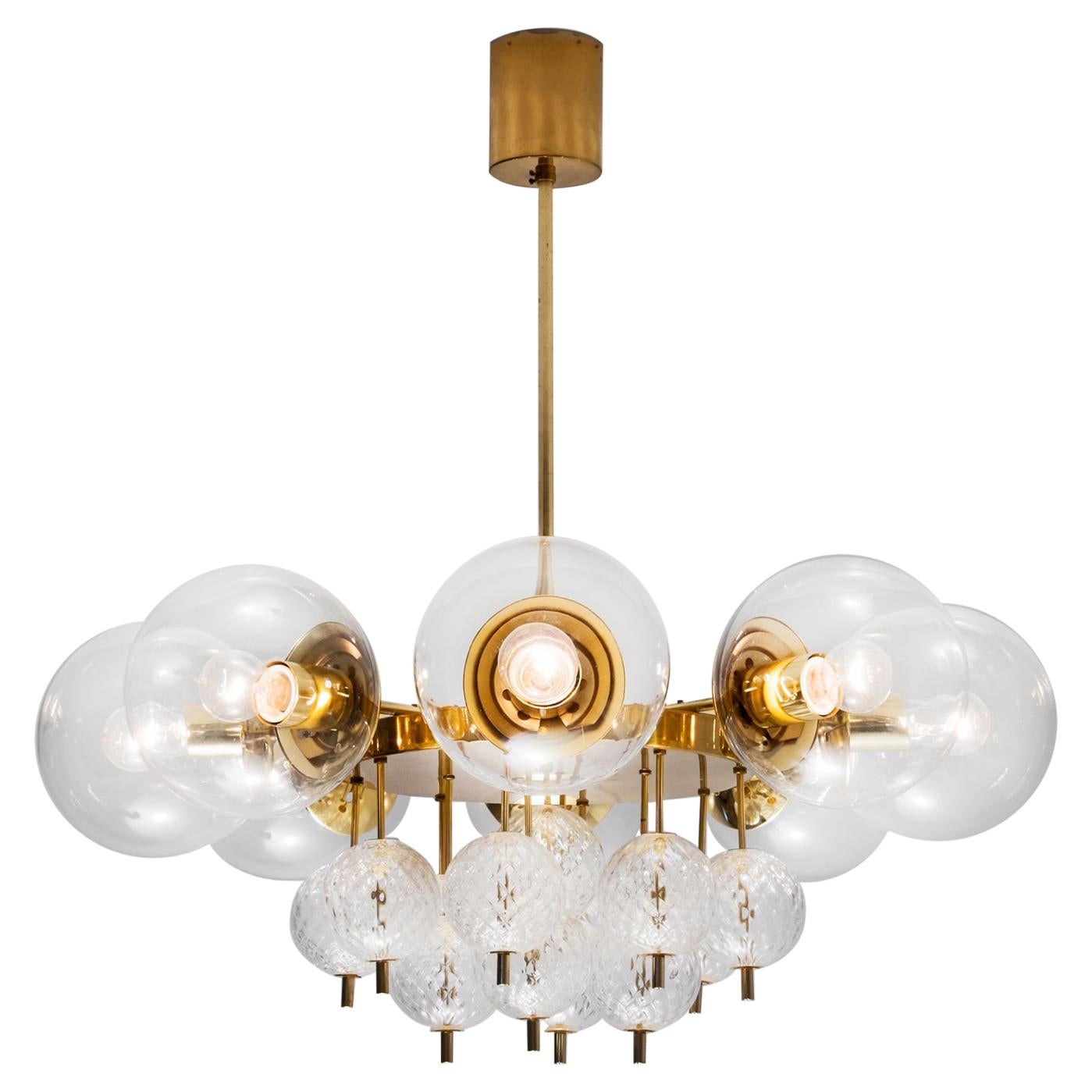 Large Chandelier with Brass and Glass Bulbs