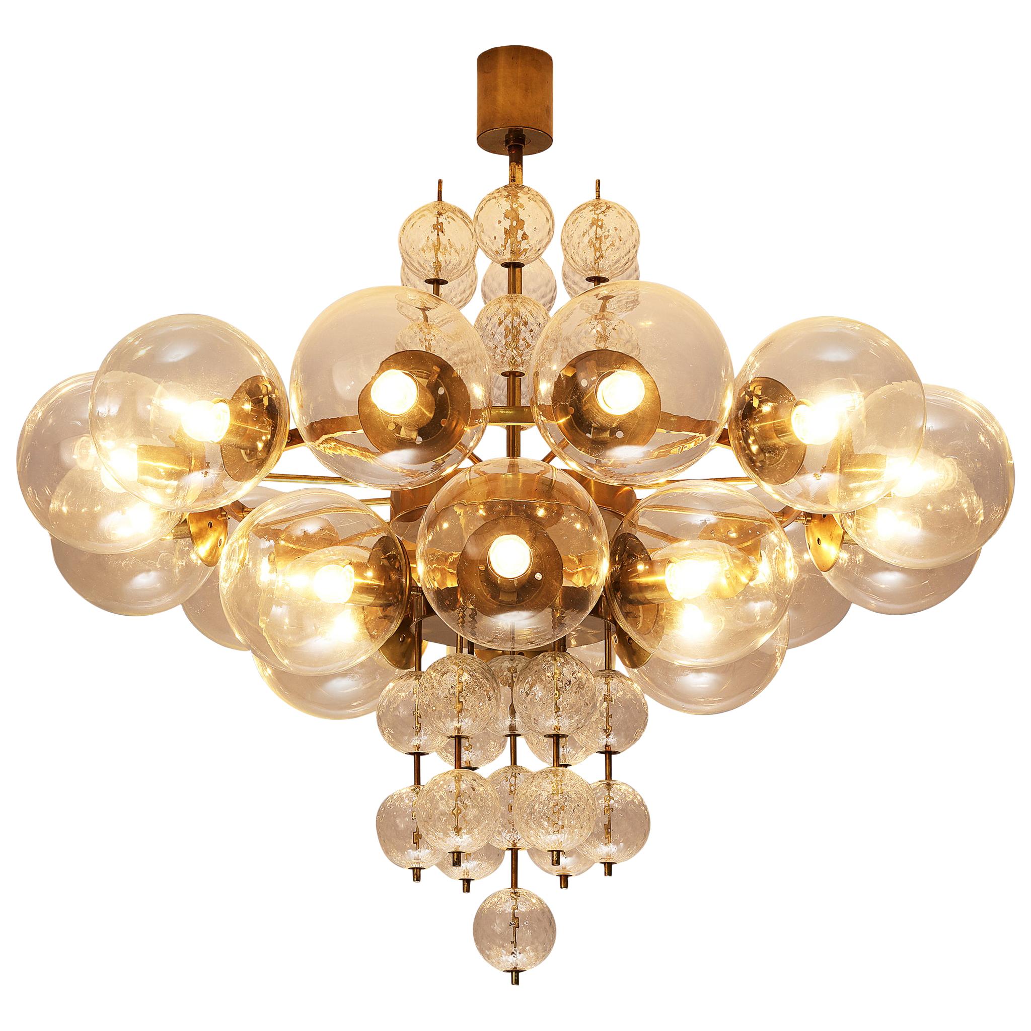 Large Chandelier with Brass and Glass Bulbs