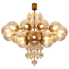 Large Chandelier with Brass and Glass Bulbs