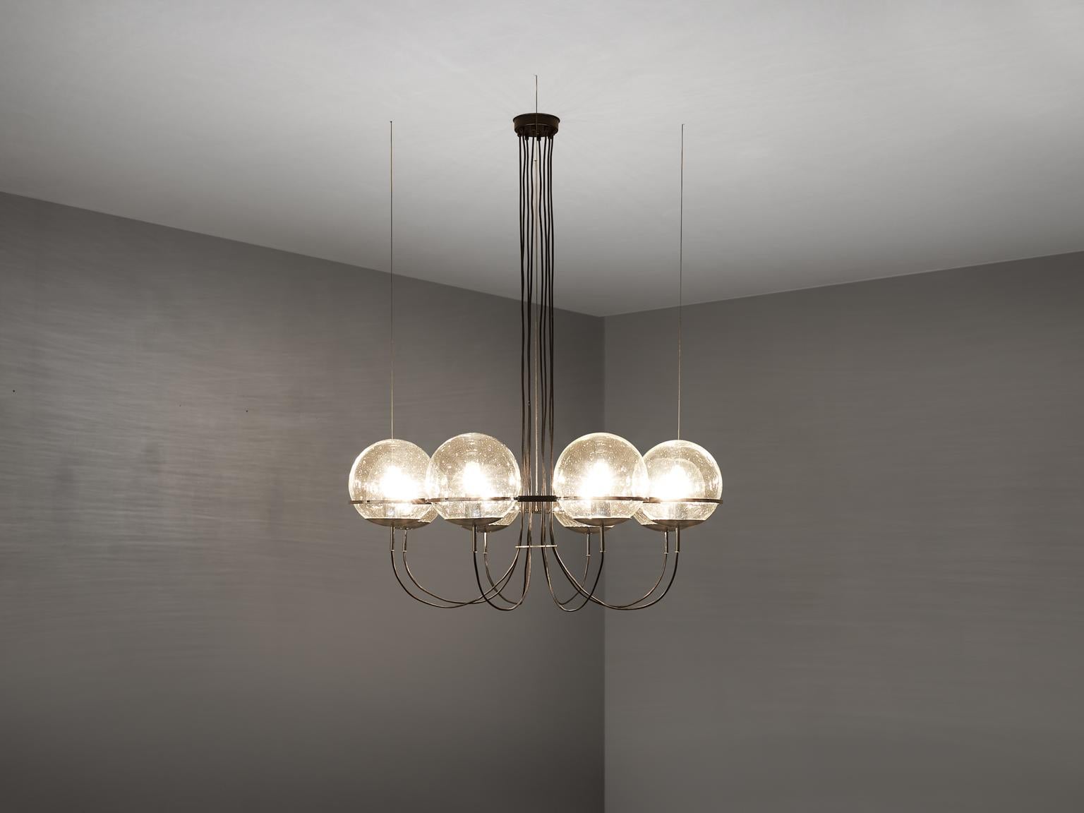 Mid-Century Modern Large Chandelier with Eight Glass Bulbs
