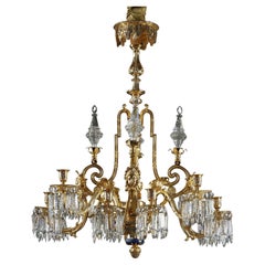 Large Chandelier with Gilt Bronze Crystals and Masks Decorations