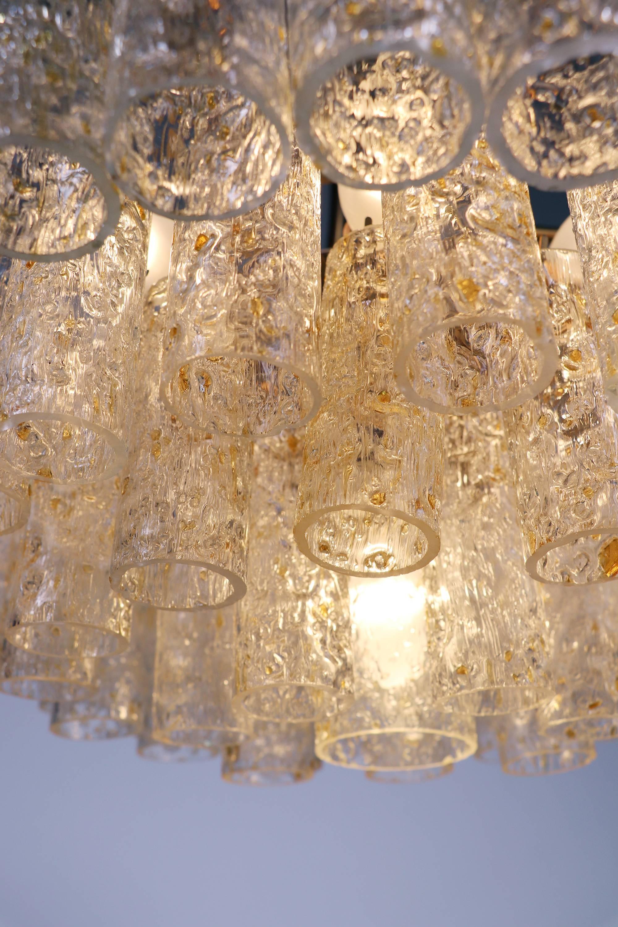 Mid-Century Modern Large Chandelier with Gold Flaked Murano Glass Tubes by Doria, Germany, 1960s