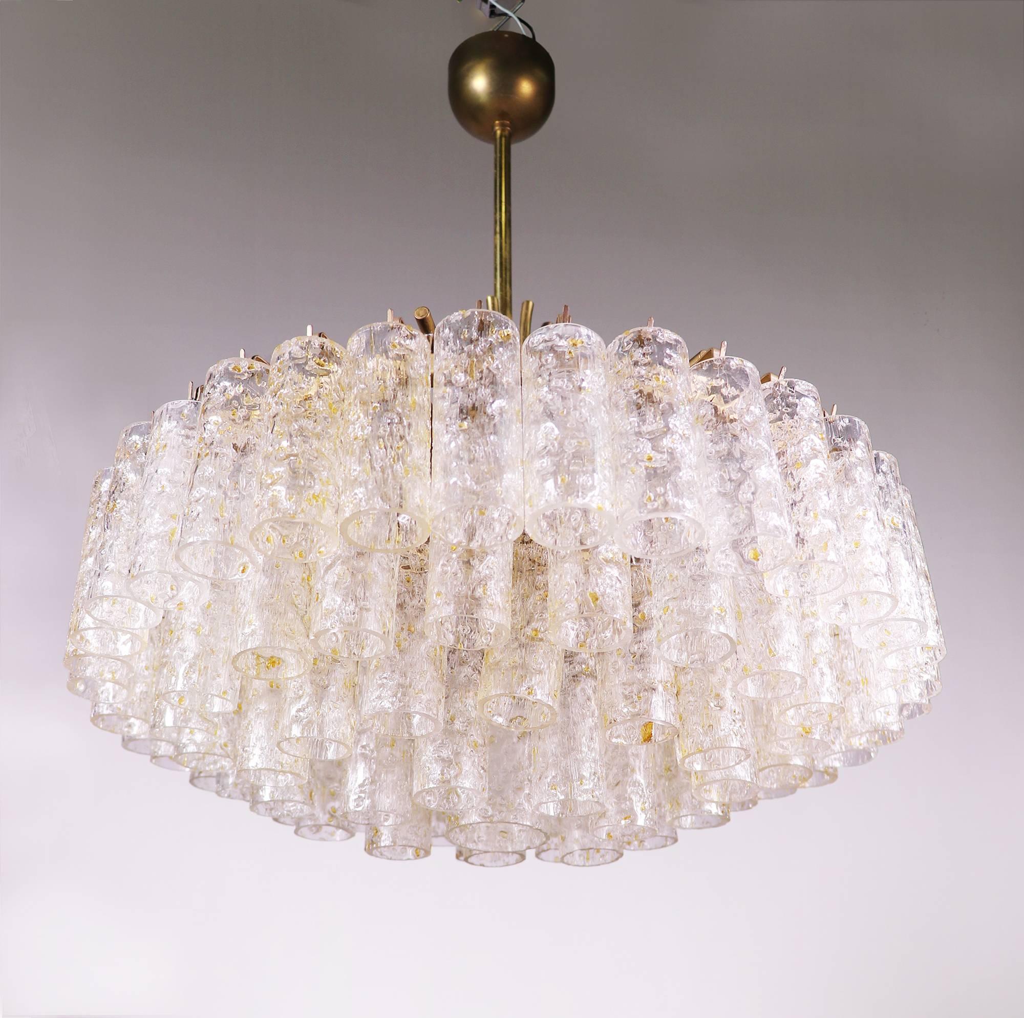 Large Chandelier with Gold Flaked Murano Glass Tubes by Doria, Germany, 1960s In Good Condition In Niederdorfelden, Hessen