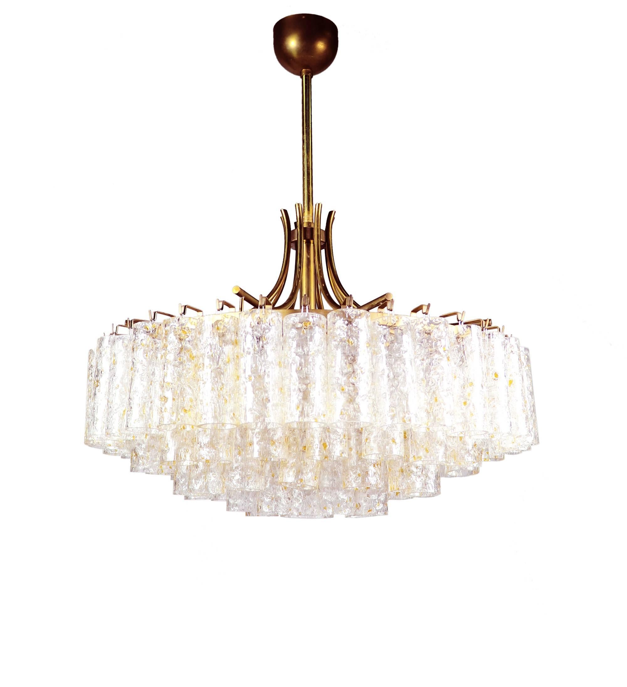 Mid-20th Century Large Chandelier with Gold Flaked Murano Glass Tubes by Doria, Germany, 1960s