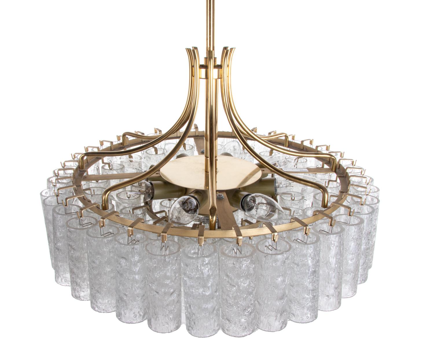 Large Chandelier Murano Glass Tubes & Brass by Doria, Germany, 1960s 6