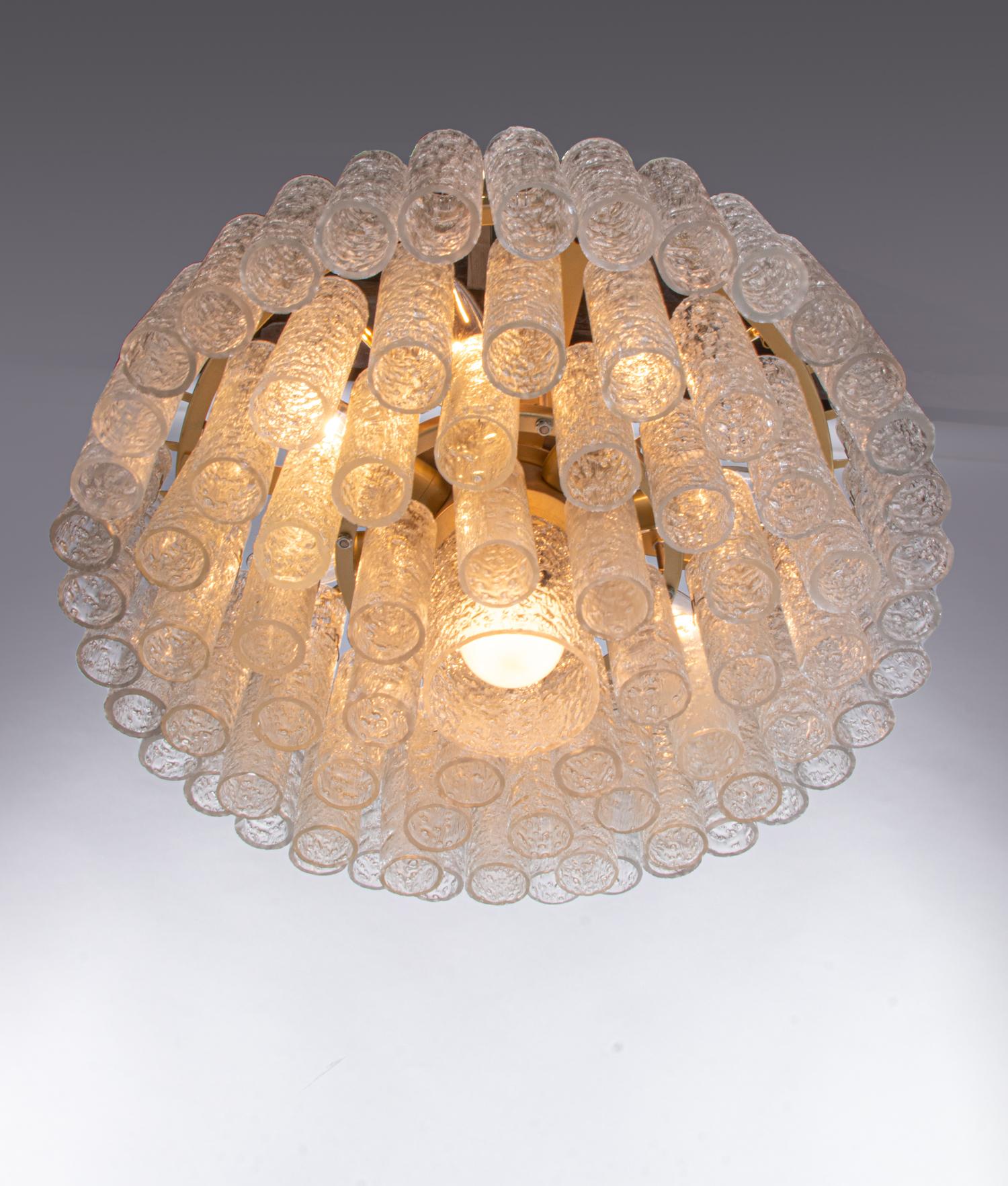 Large Chandelier Murano Glass Tubes & Brass by Doria, Germany, 1960s 7