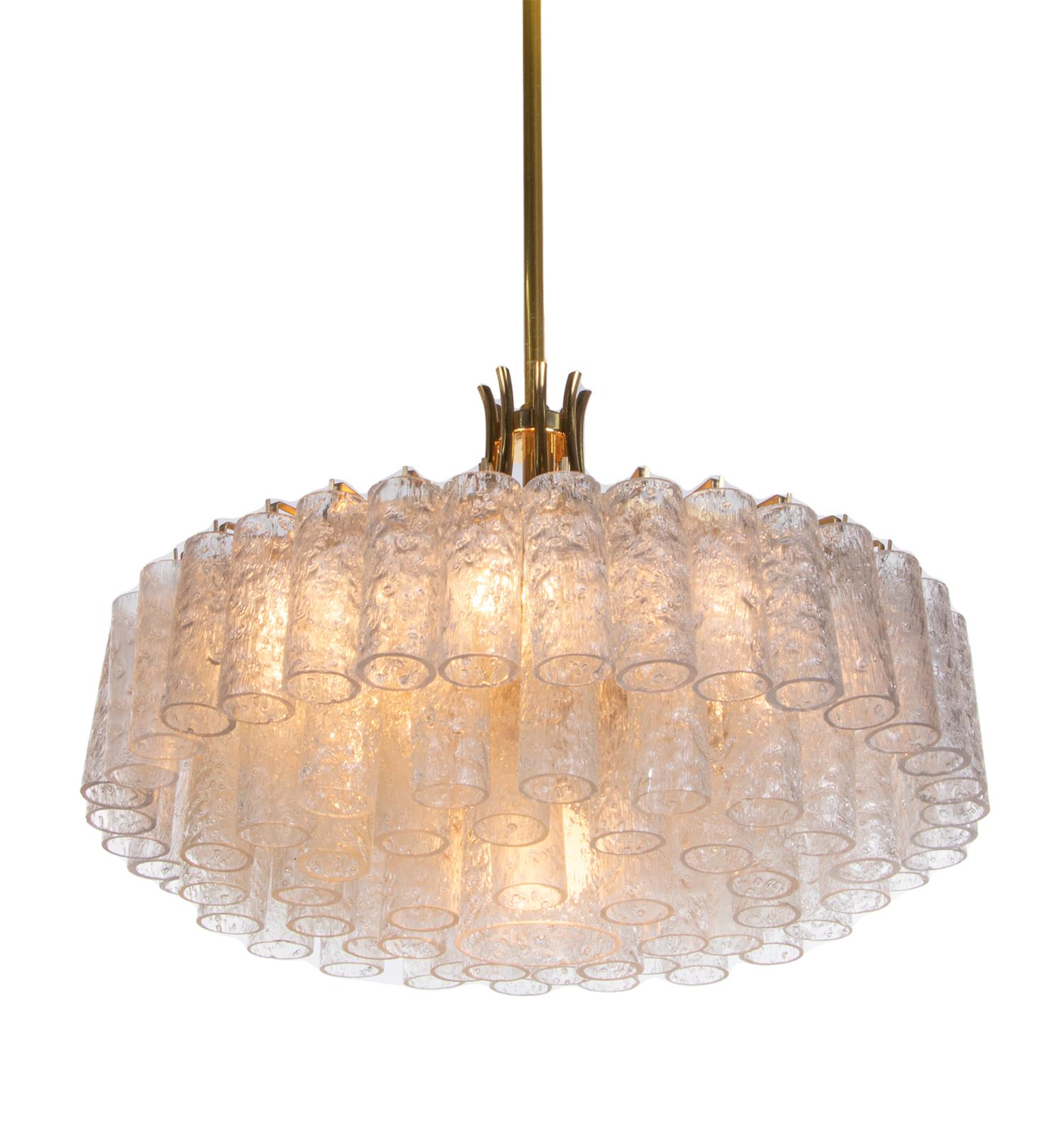 Large Chandelier Murano Glass Tubes & Brass by Doria, Germany, 1960s 8