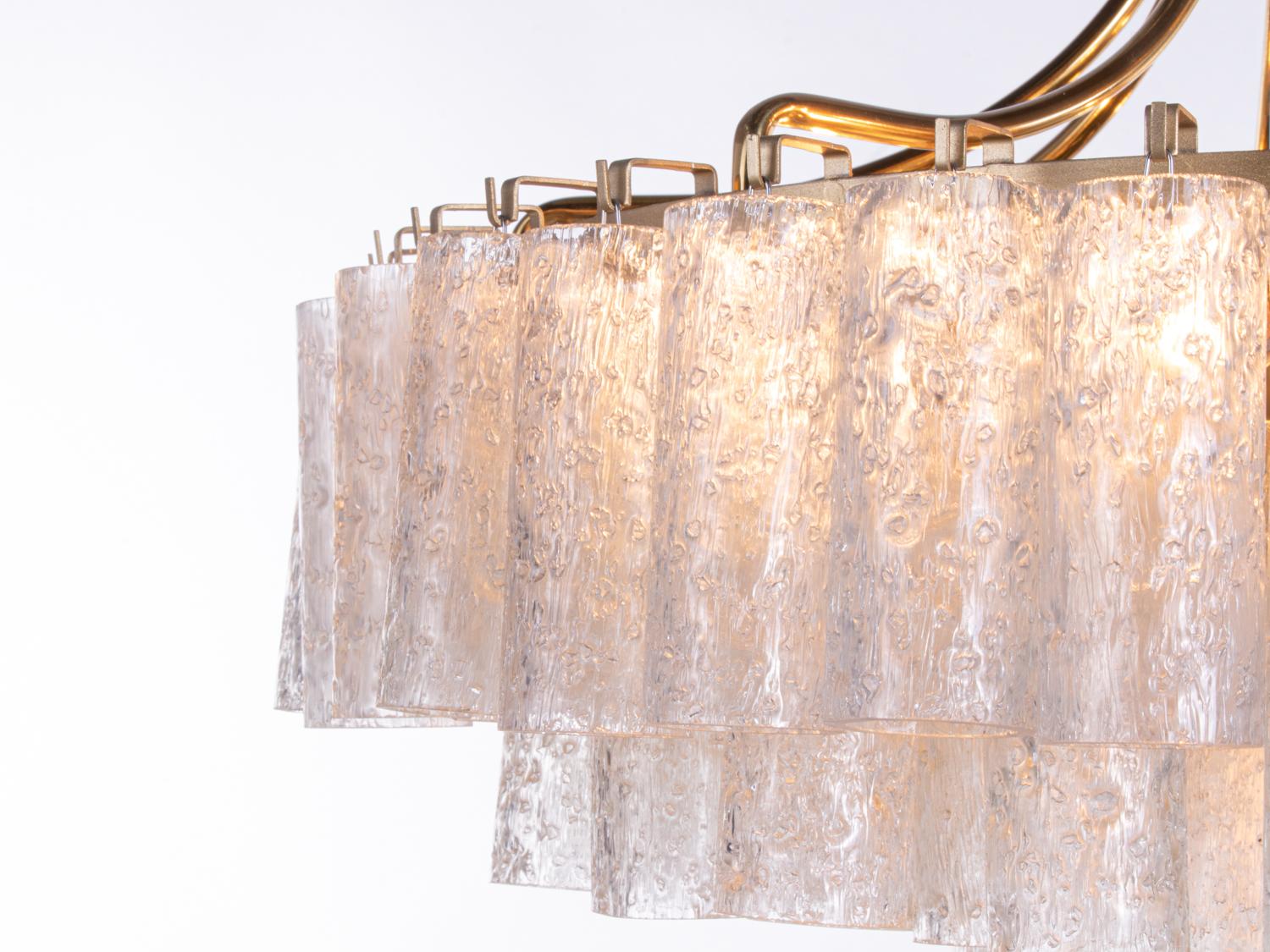 Mid-Century Modern Large Chandelier Murano Glass Tubes & Brass by Doria, Germany, 1960s