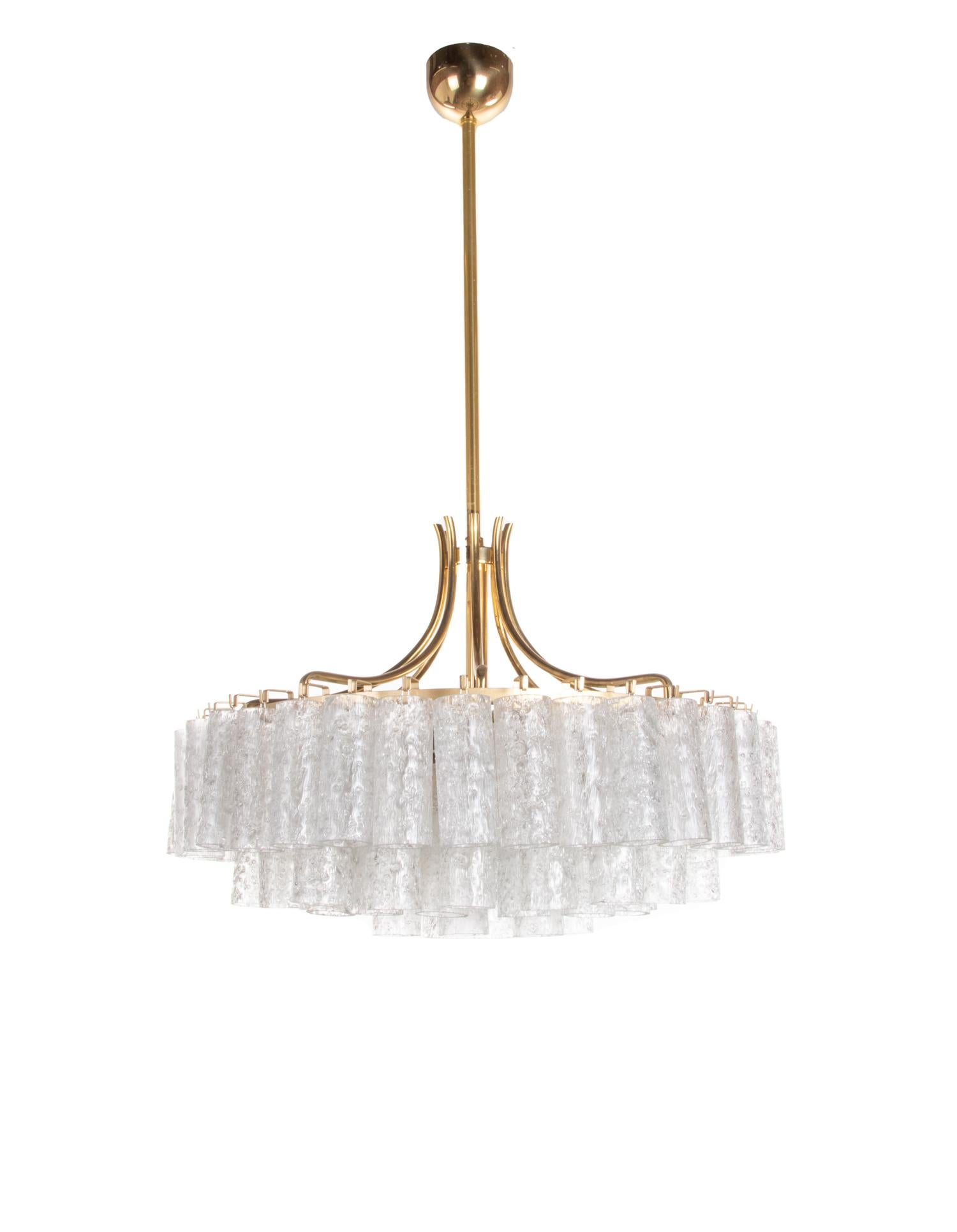 Large Chandelier Murano Glass Tubes & Brass by Doria, Germany, 1960s 1