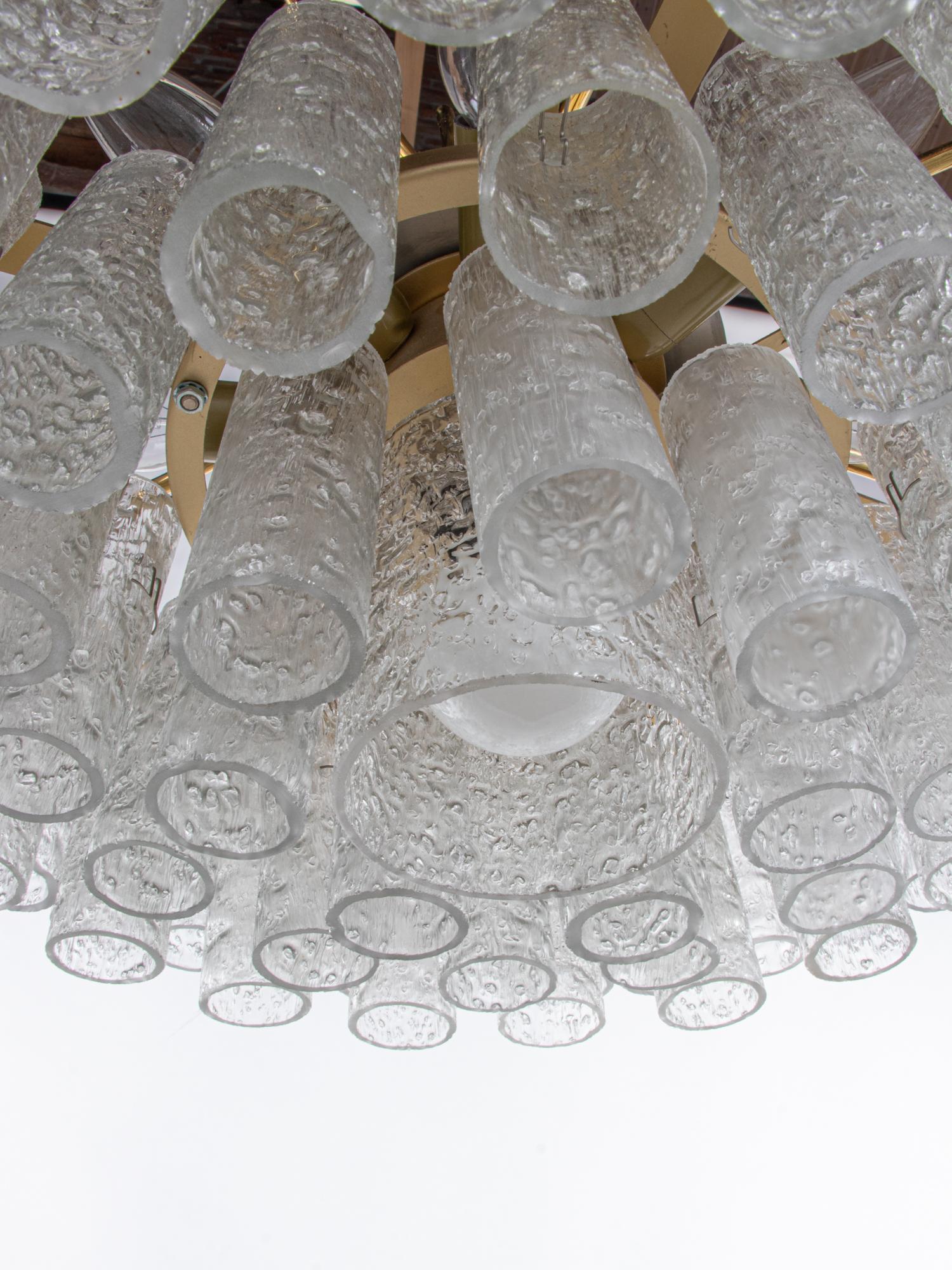 Large Chandelier Murano Glass Tubes & Brass by Doria, Germany, 1960s 2