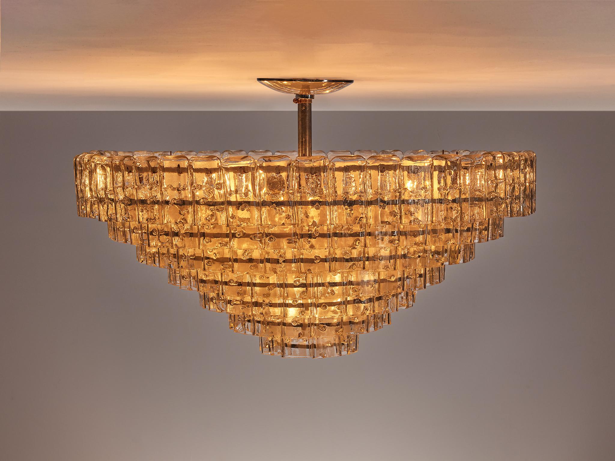 Large Chandelier with Rectangular Glass Shades For Sale 3