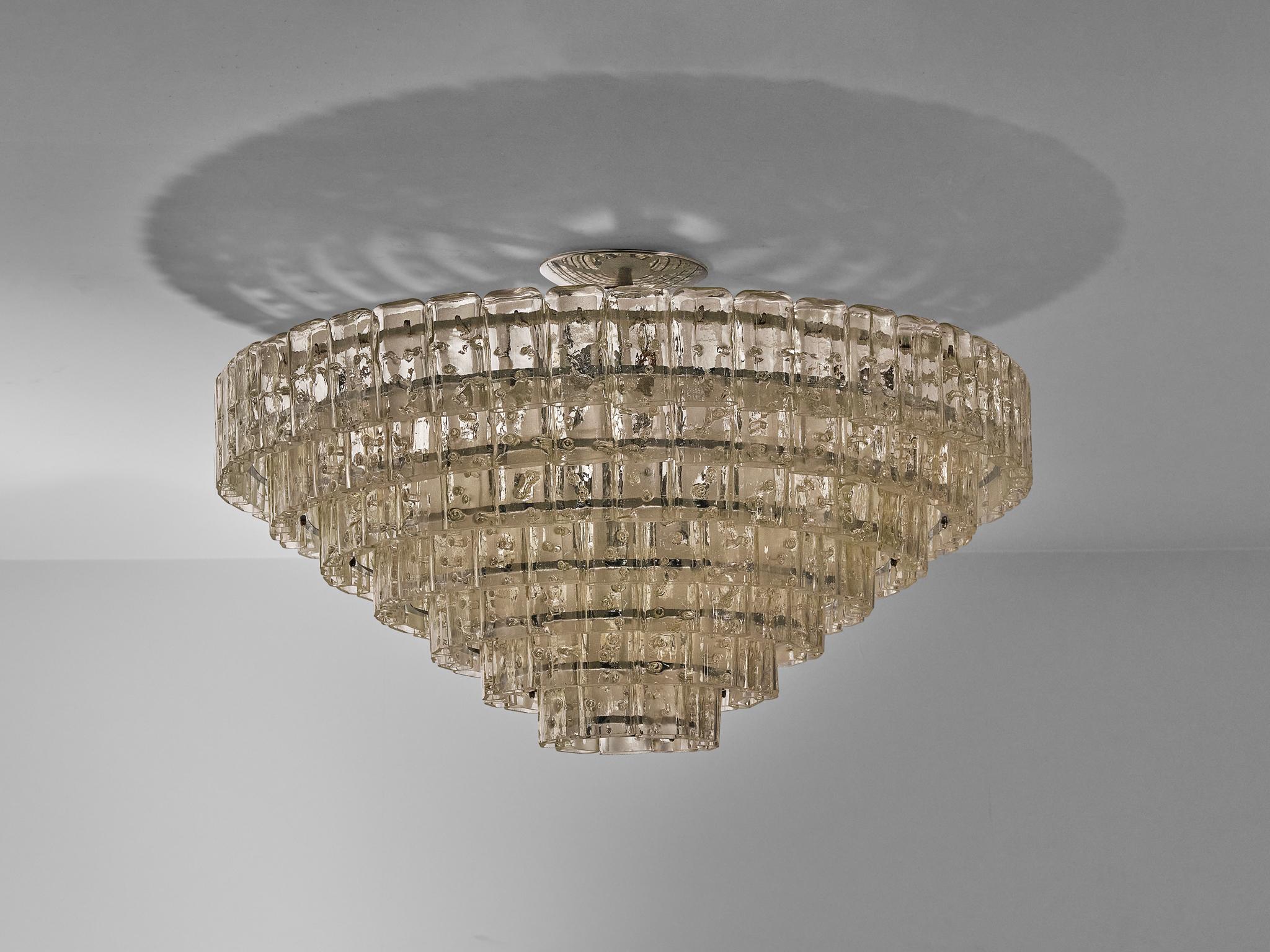 Large Chandelier with Rectangular Glass Shades For Sale 4