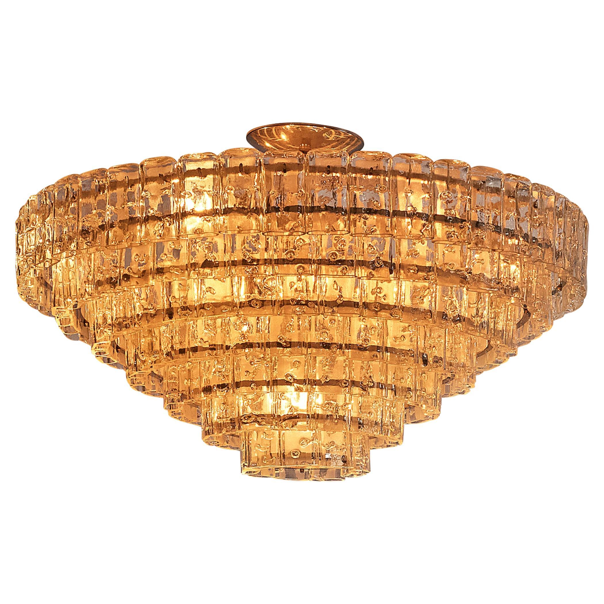 Large Chandelier with Rectangular Glass Shades For Sale