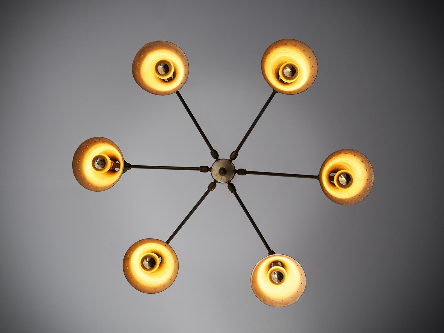 Large Chandelier with Six Metal Colored Shades 1