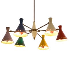 Large Chandelier with Six Metal Colored Shades
