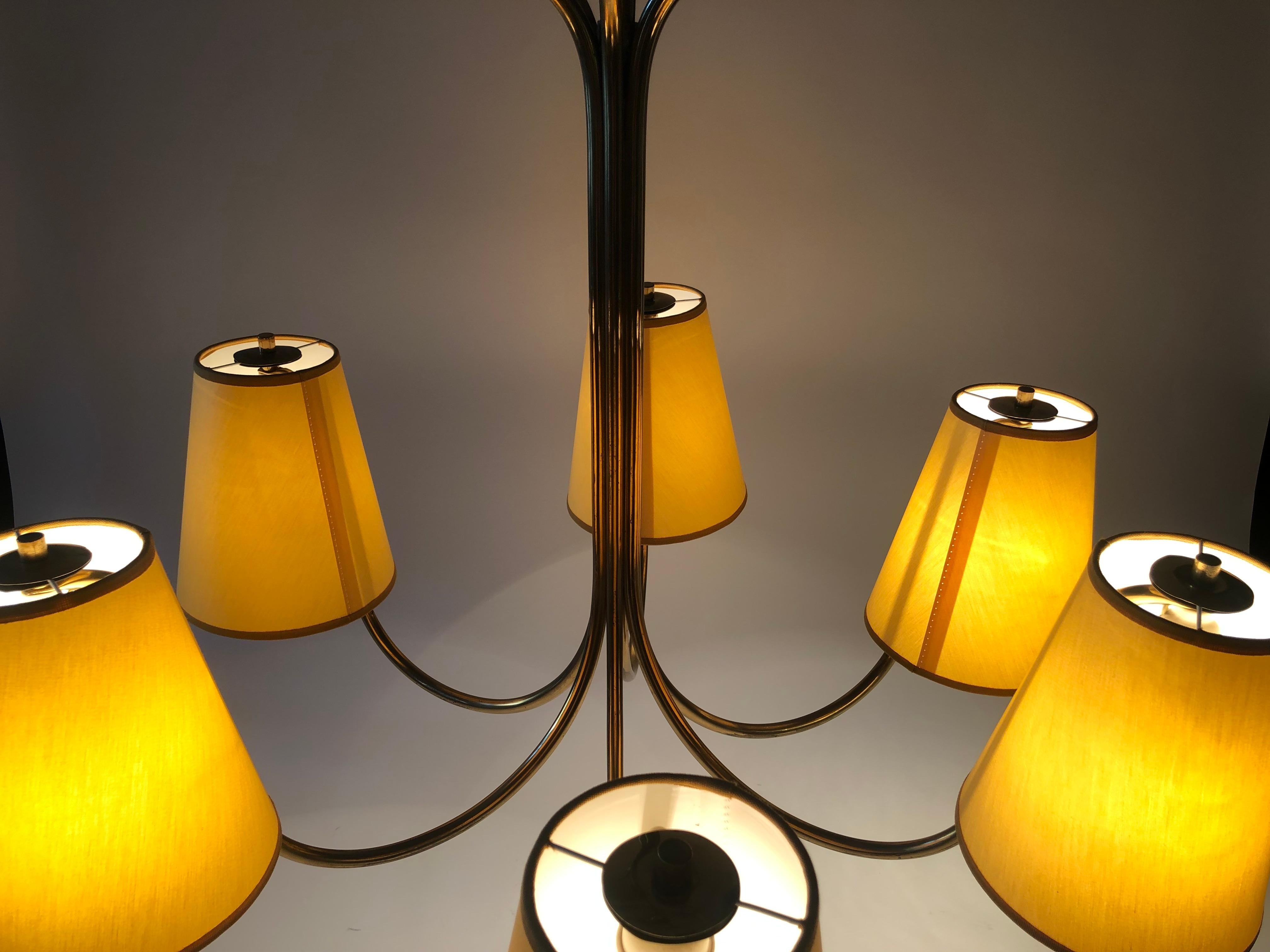 Large Chandelier with Six Shades in Brass from Josef Frank , Austria For Sale 6