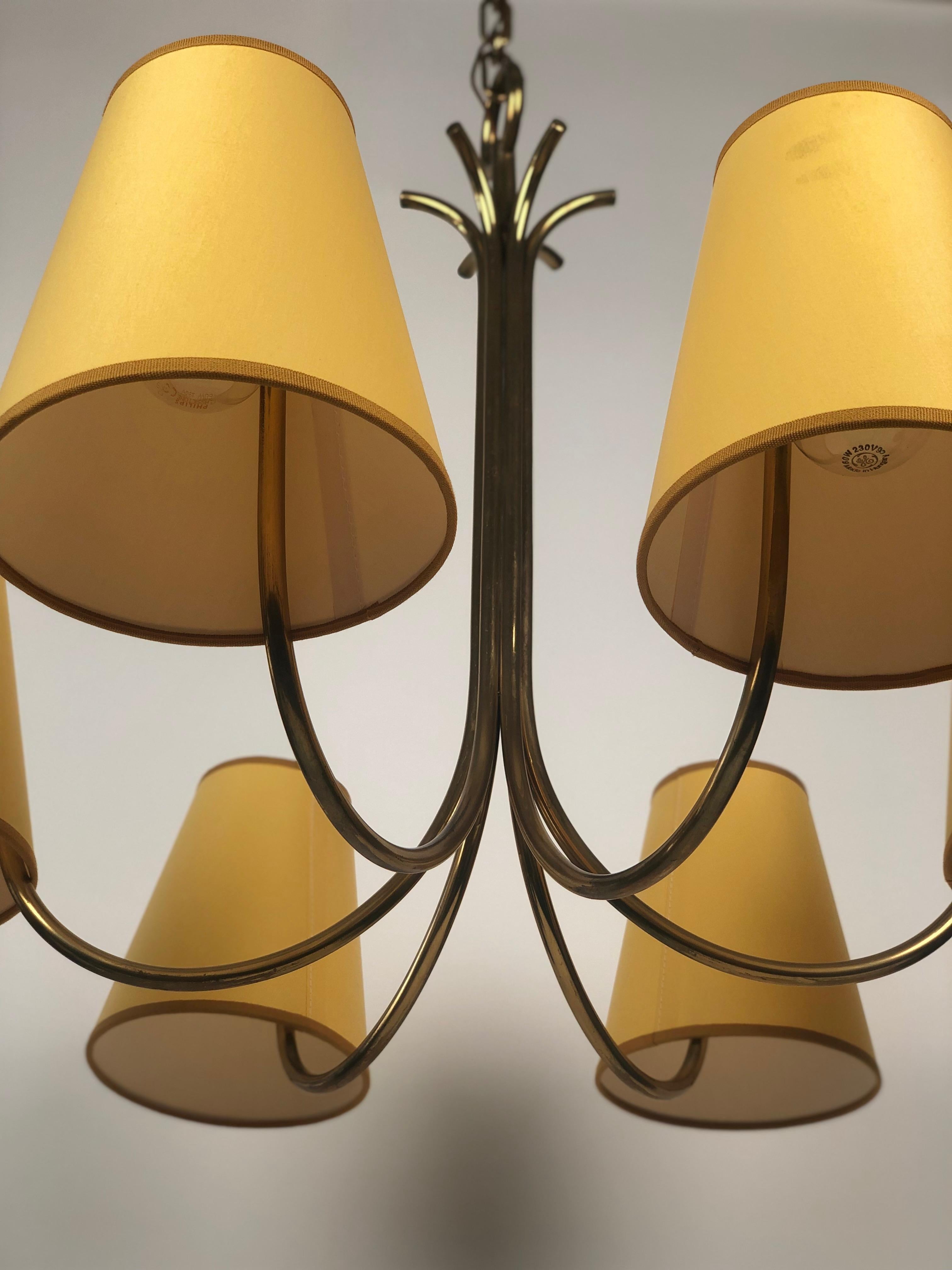 Mid-Century Modern Large Chandelier with Six Shades in Brass from Josef Frank , Austria For Sale