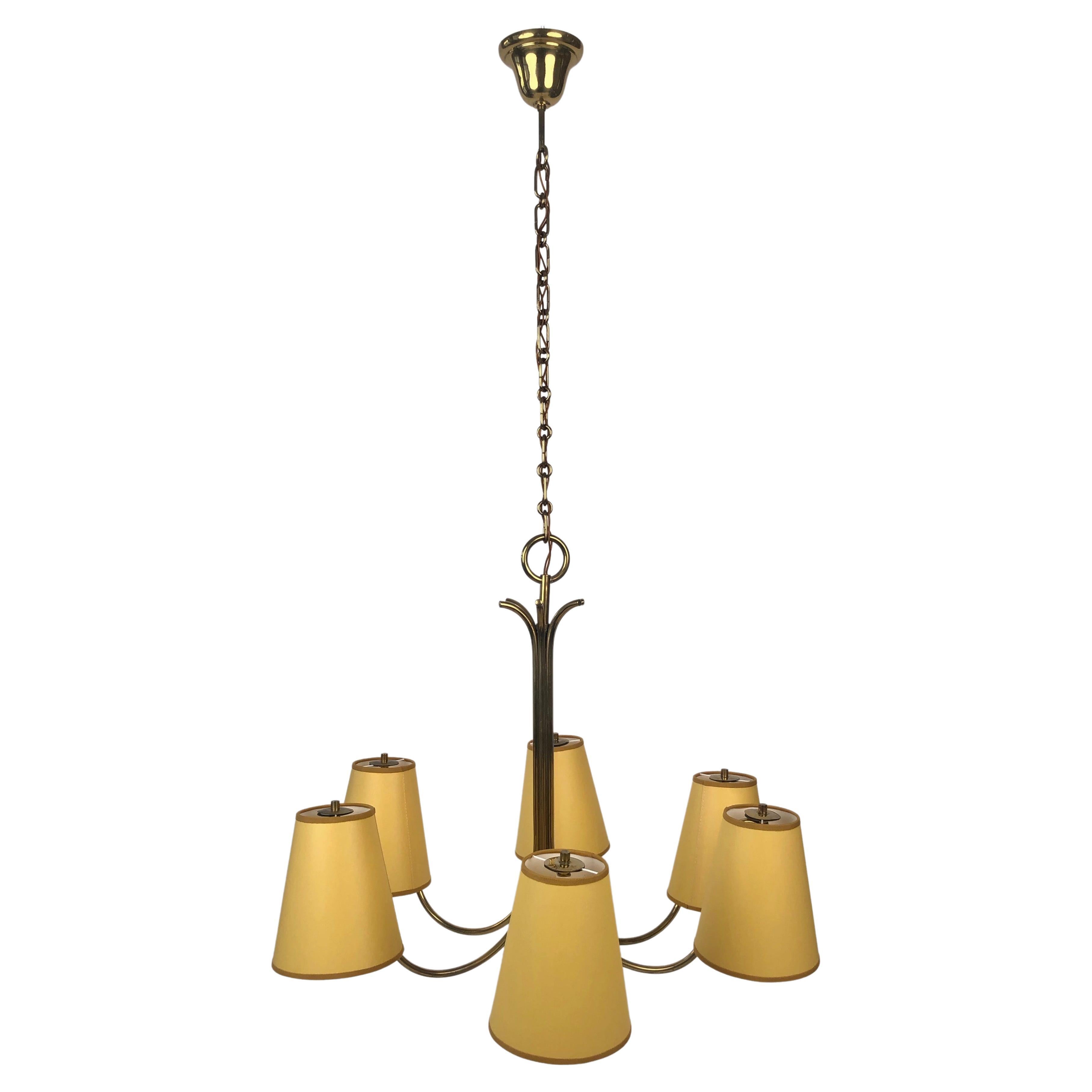 Large Chandelier with Six Shades in Brass from Josef Frank , Austria