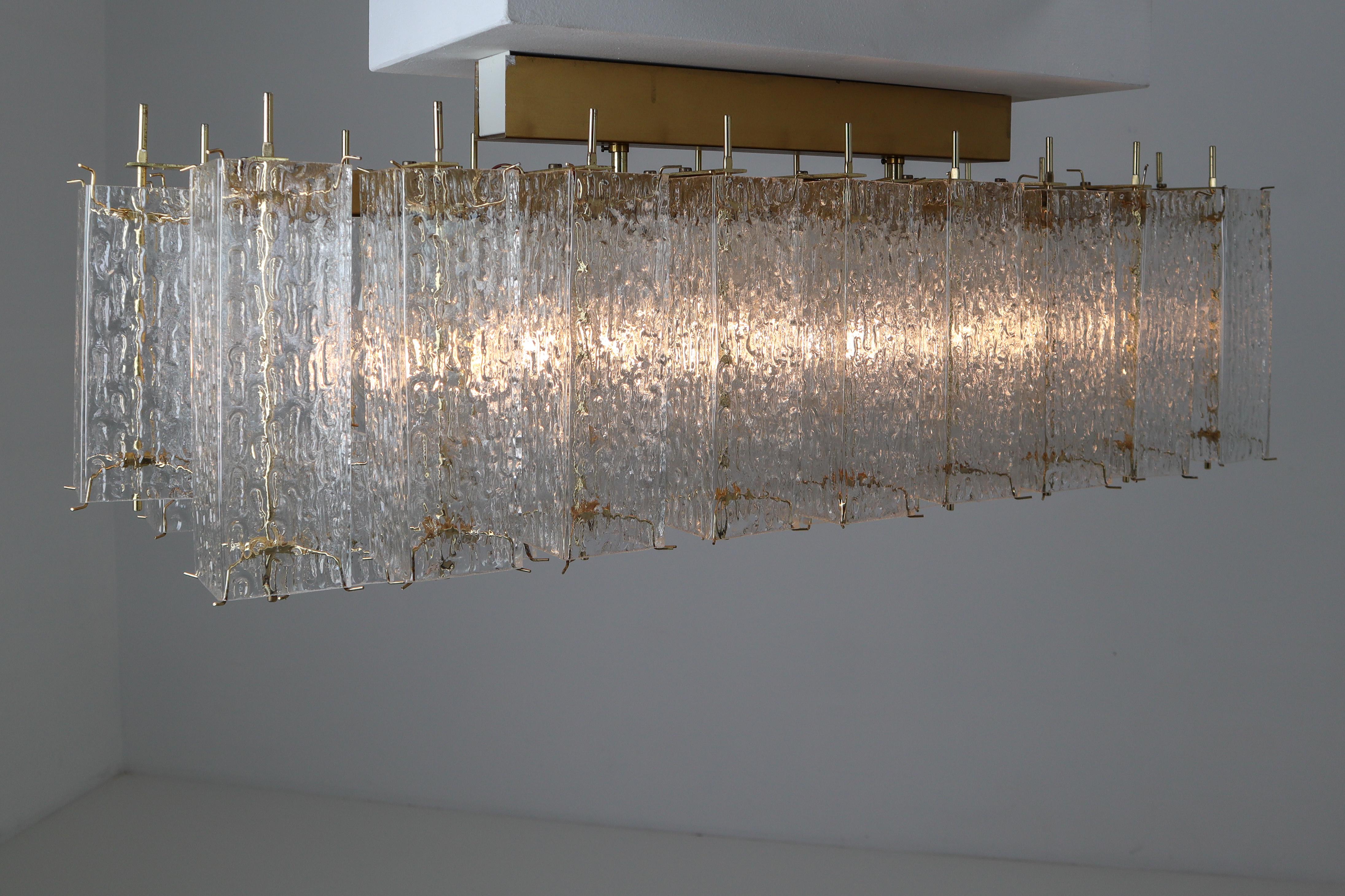 Large Chandelier with Twenty-Eight Structured Glass and Brass Frame , 1960s 5