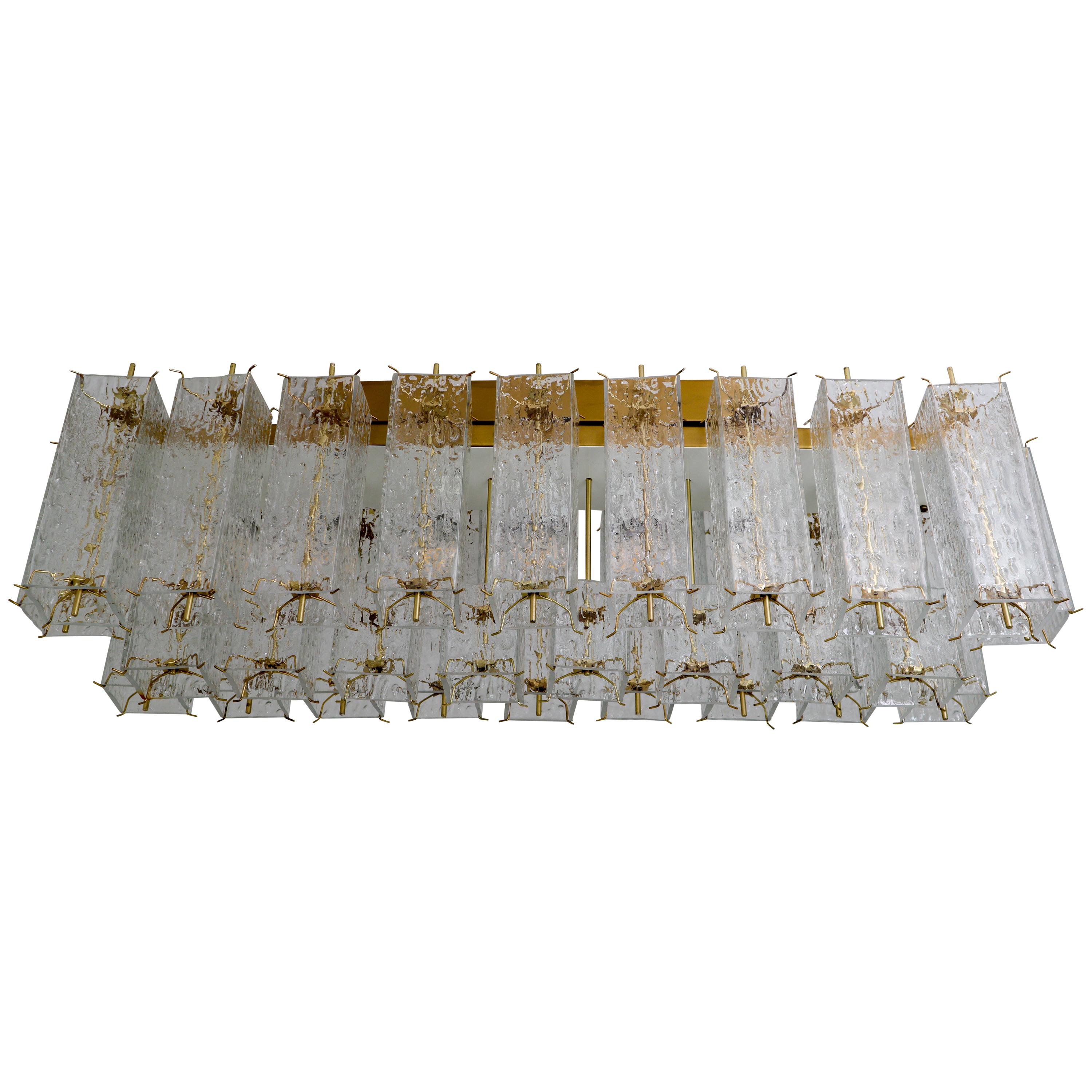 Large Chandelier with Twenty-Eight Structured Glass and Brass Frame, 1960s For Sale