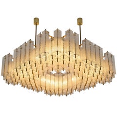 Large Chandeliers in Structured Glass and Brass