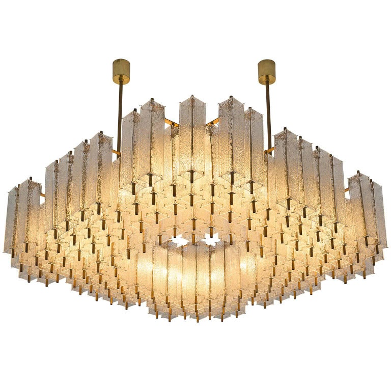 Large Chandeliers in Structured Glass and Brass For Sale at 1stDibs