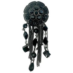 Large Chanel Black Poured Resin and Faceted Bead Camelia Brooch, circa 2000
