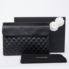 Large CHANEL Black Quilted Leather Clutch