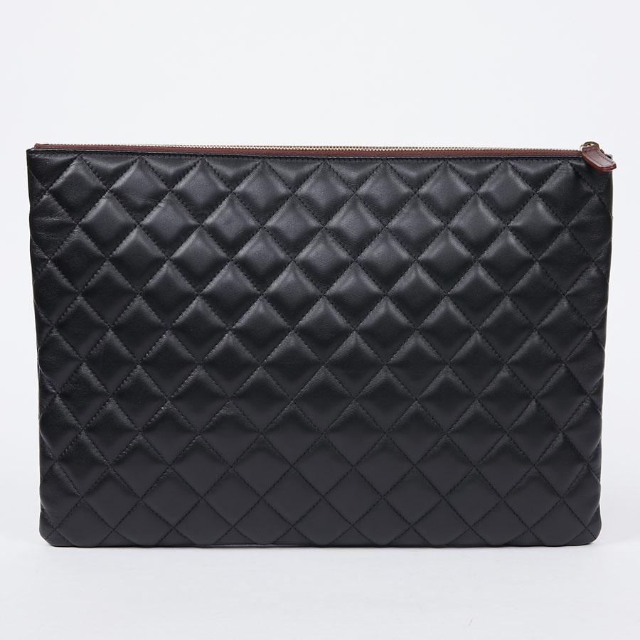 Large CHANEL Black Quilted Leather Clutch 2