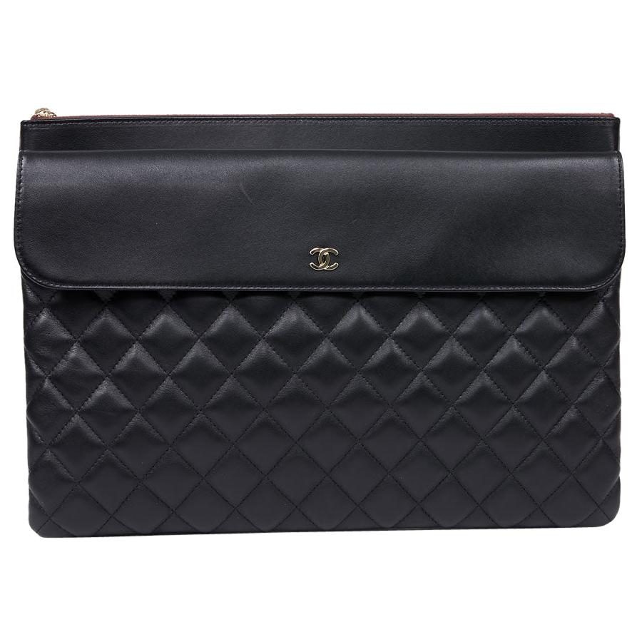 Large CHANEL Black Quilted Leather Clutch