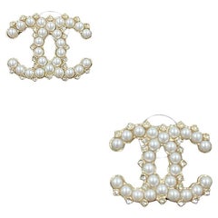 Large CHANEL CC Stud Earrings with Pearls and Rhinestones