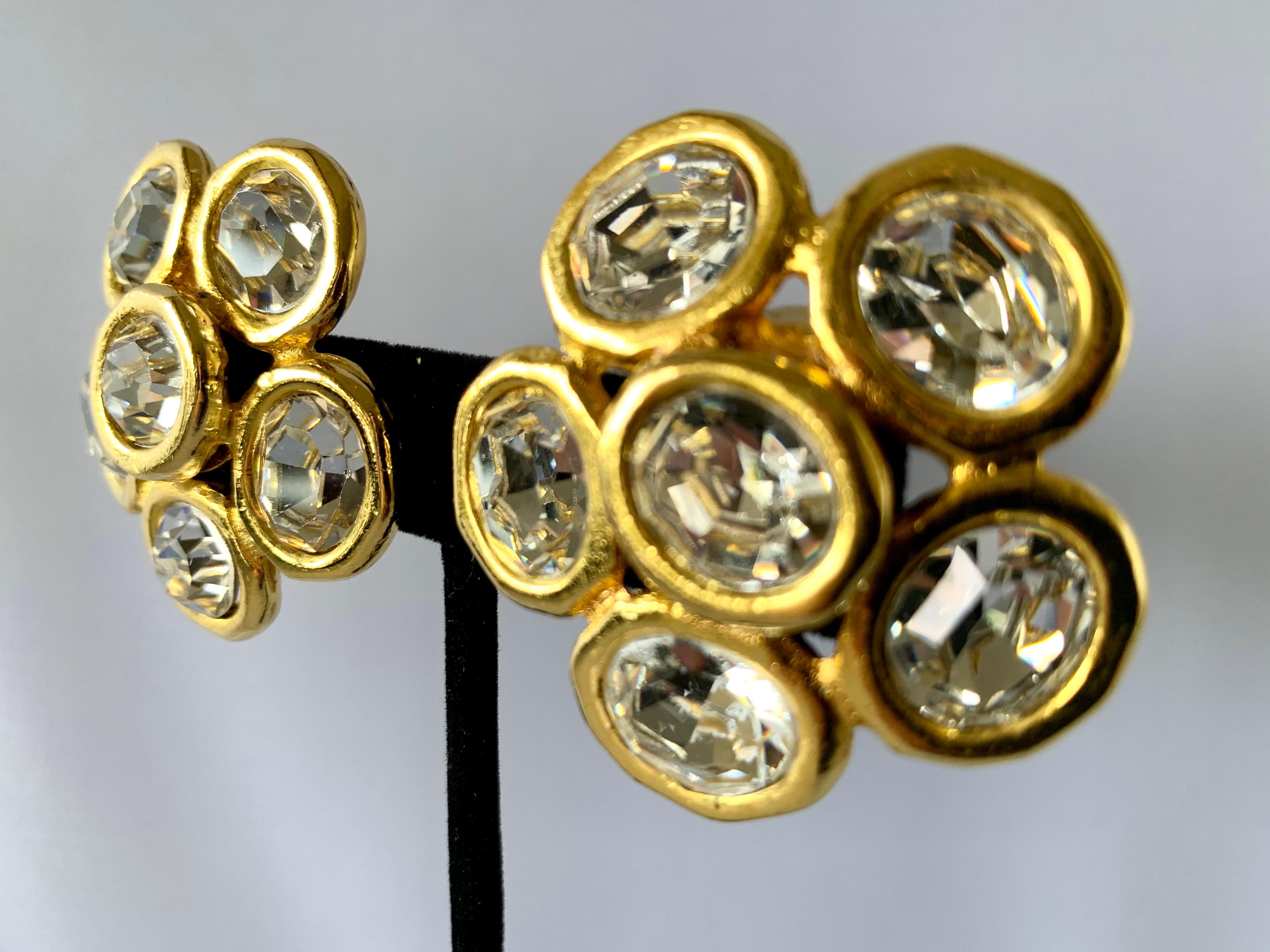 Fabulous large vintage Chanel headlight statement clip-on earrings - comprised of gilt metal 