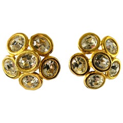 Vintage Large Chanel Gilt Diamante Headlight Statement Earrings Circa 1990s