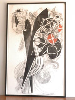 Large Charcoal and Vermilion Pastel Drawing by John Monti