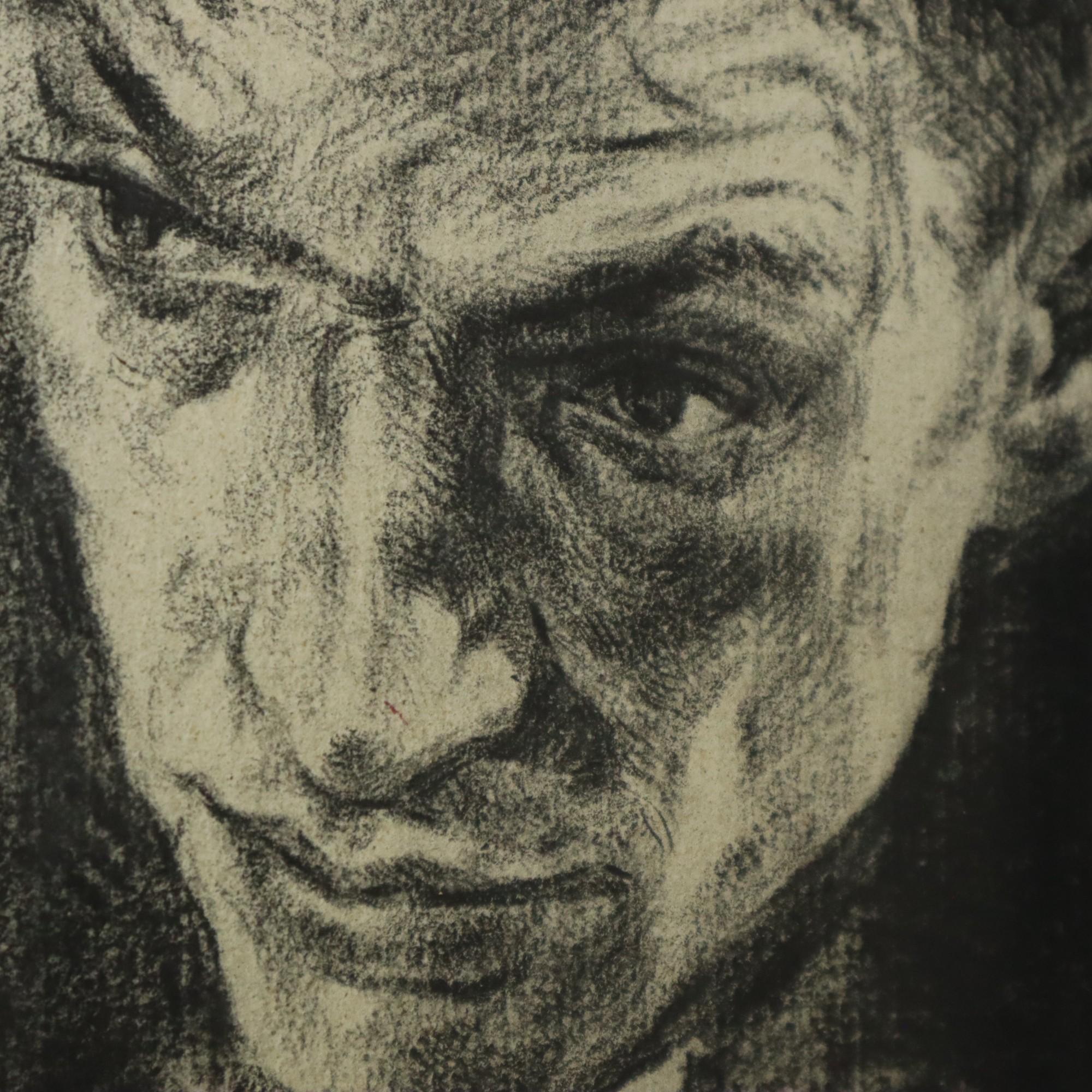 Gran dibujo a carboncillo Abogado Art Driesschaert Fechado en 1974 en venta 6