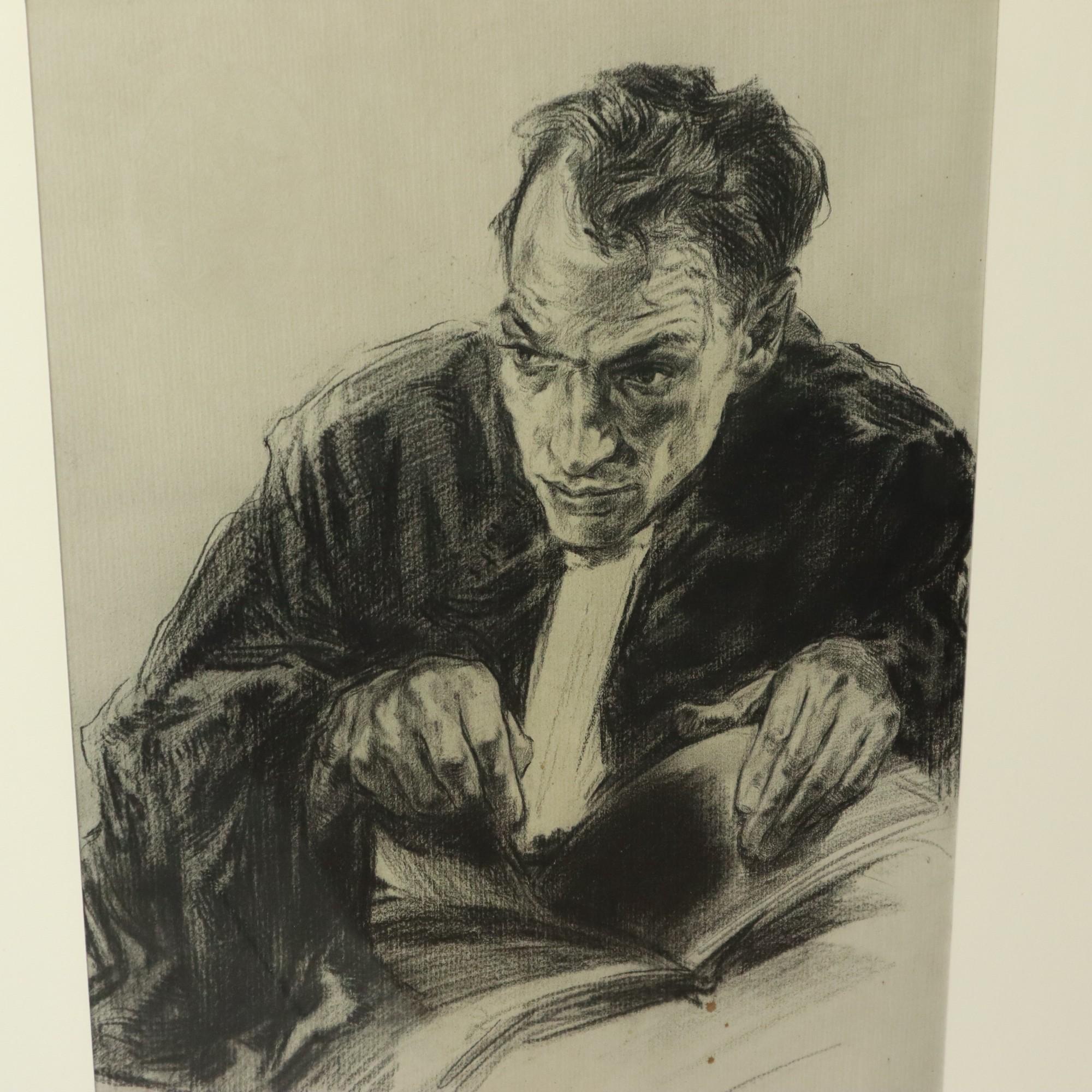 Gran dibujo a carboncillo Abogado Art Driesschaert Fechado en 1974 en venta 8