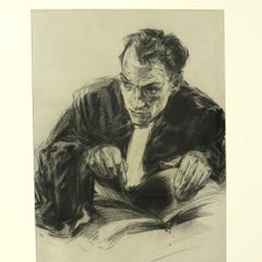 Large Charcoal Drawing Lawyer Art Driesschaert Dated 1974