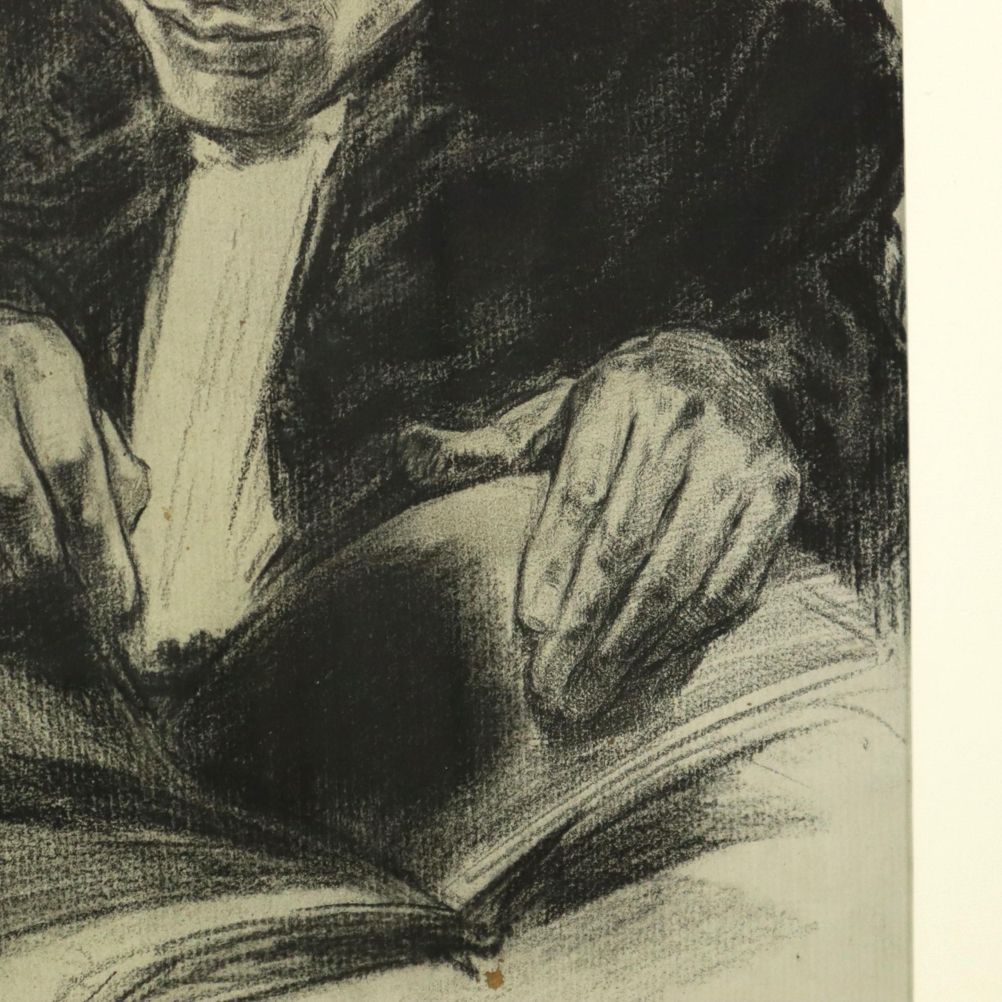 Gran dibujo a carboncillo Abogado Art Driesschaert Fechado en 1974 en Bueno estado para la venta en Poperinge, BE