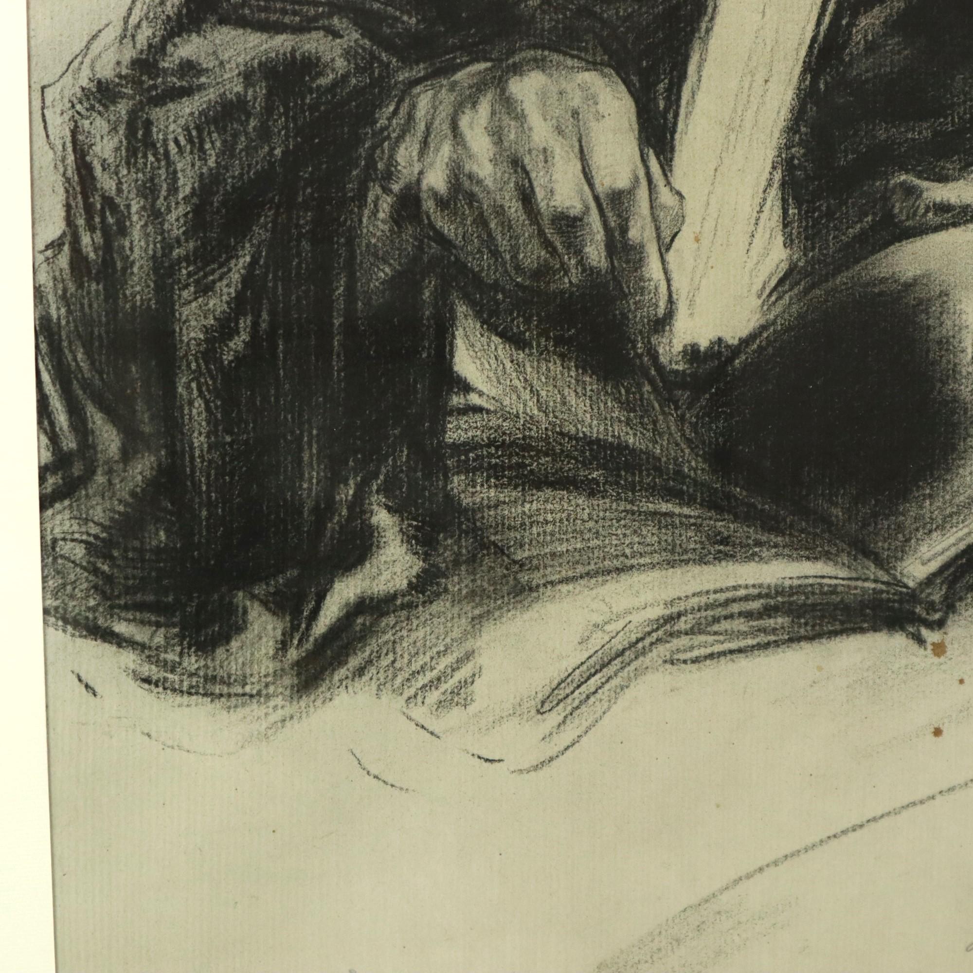 Gran dibujo a carboncillo Abogado Art Driesschaert Fechado en 1974 finales del siglo XX en venta