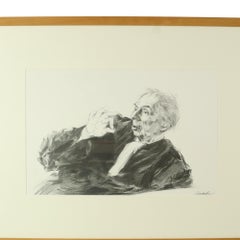 Large Charcoal Drawing Pleading Lawyer Art Driesschaert 1974