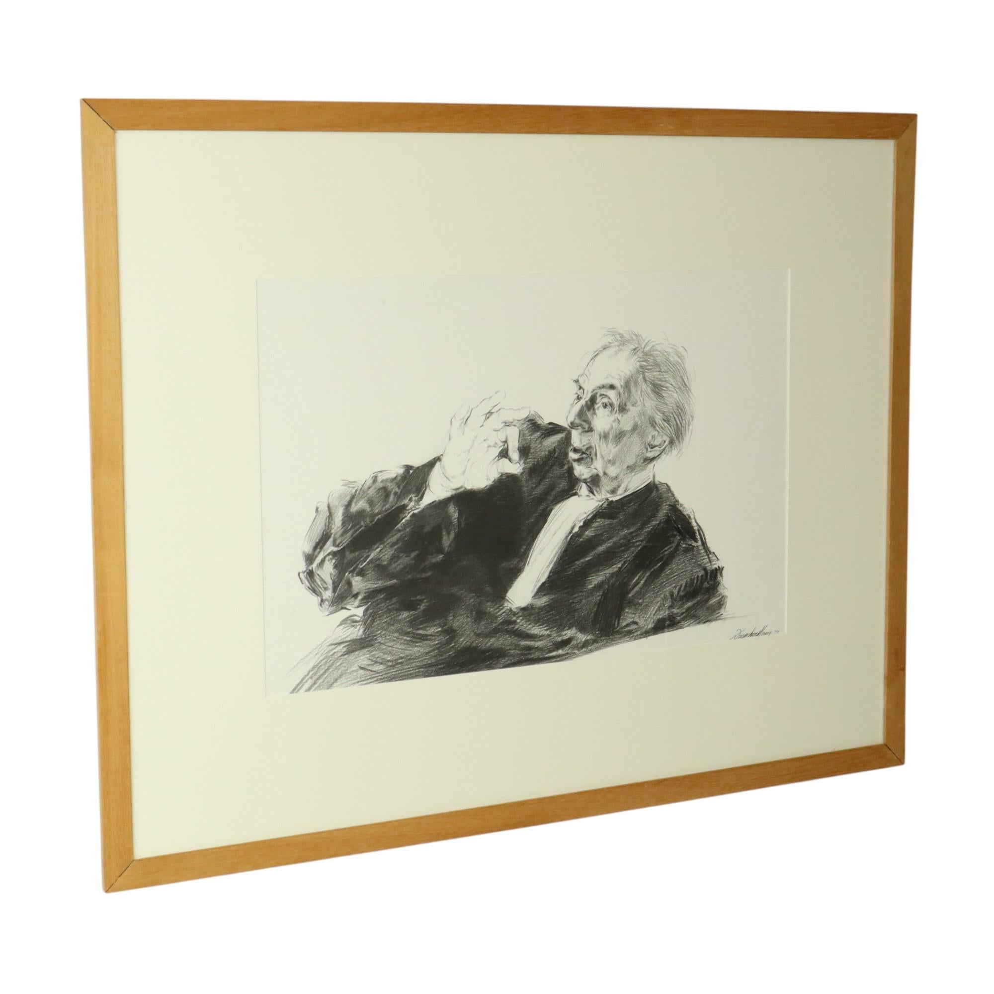 Belge Grand dessin de juré pliant au fusain Driesschaert 1974 en vente