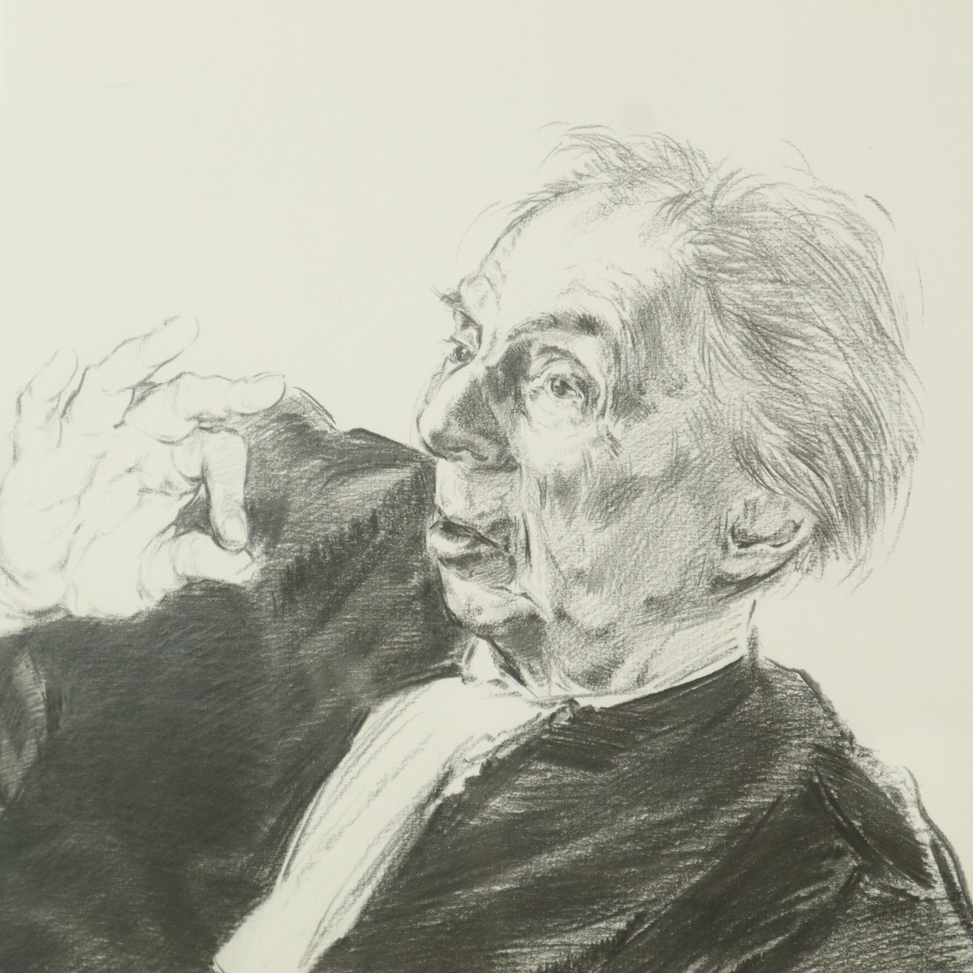 Fin du 20e siècle Grand dessin de juré pliant au fusain Driesschaert 1974 en vente