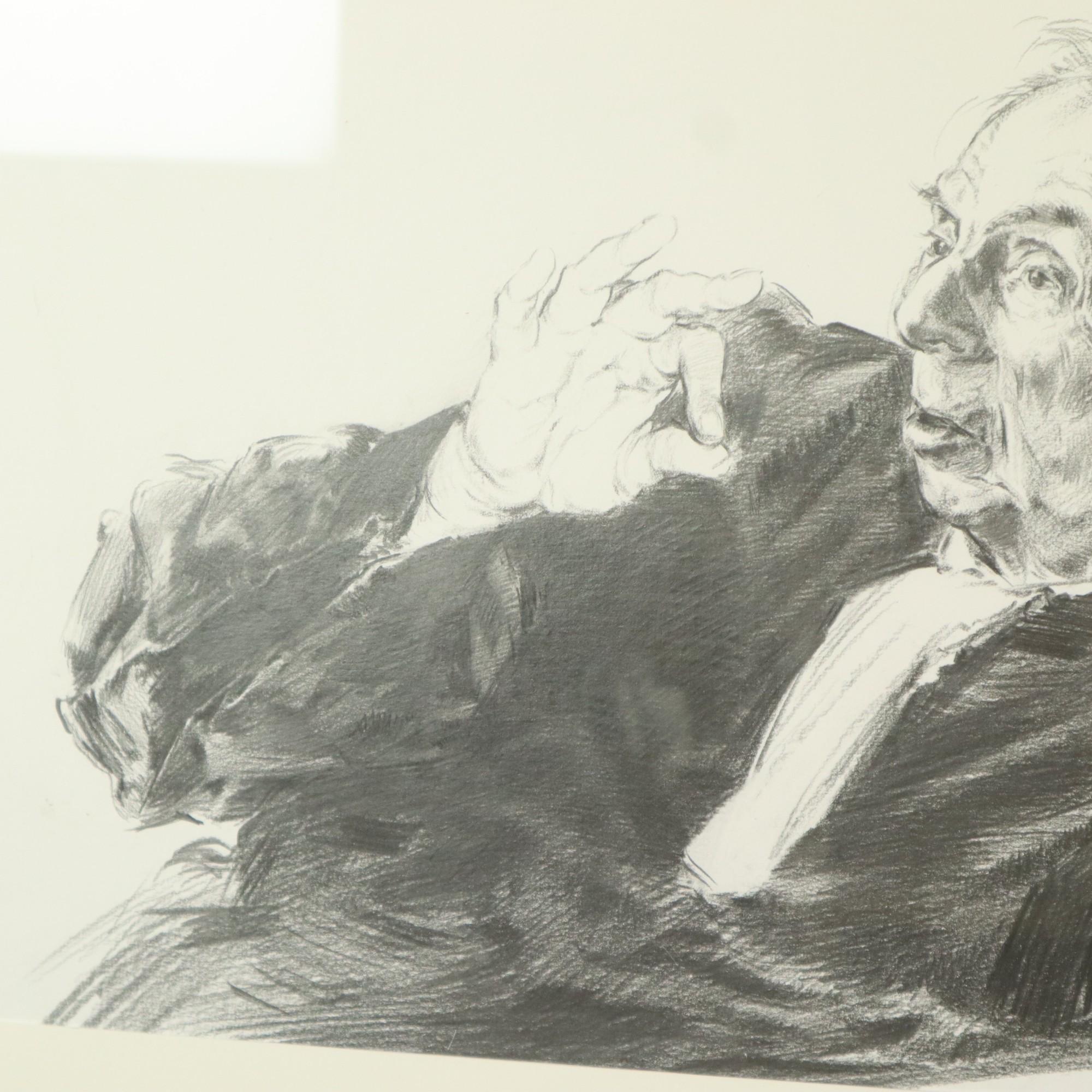 Verre Grand dessin de juré pliant au fusain Driesschaert 1974 en vente